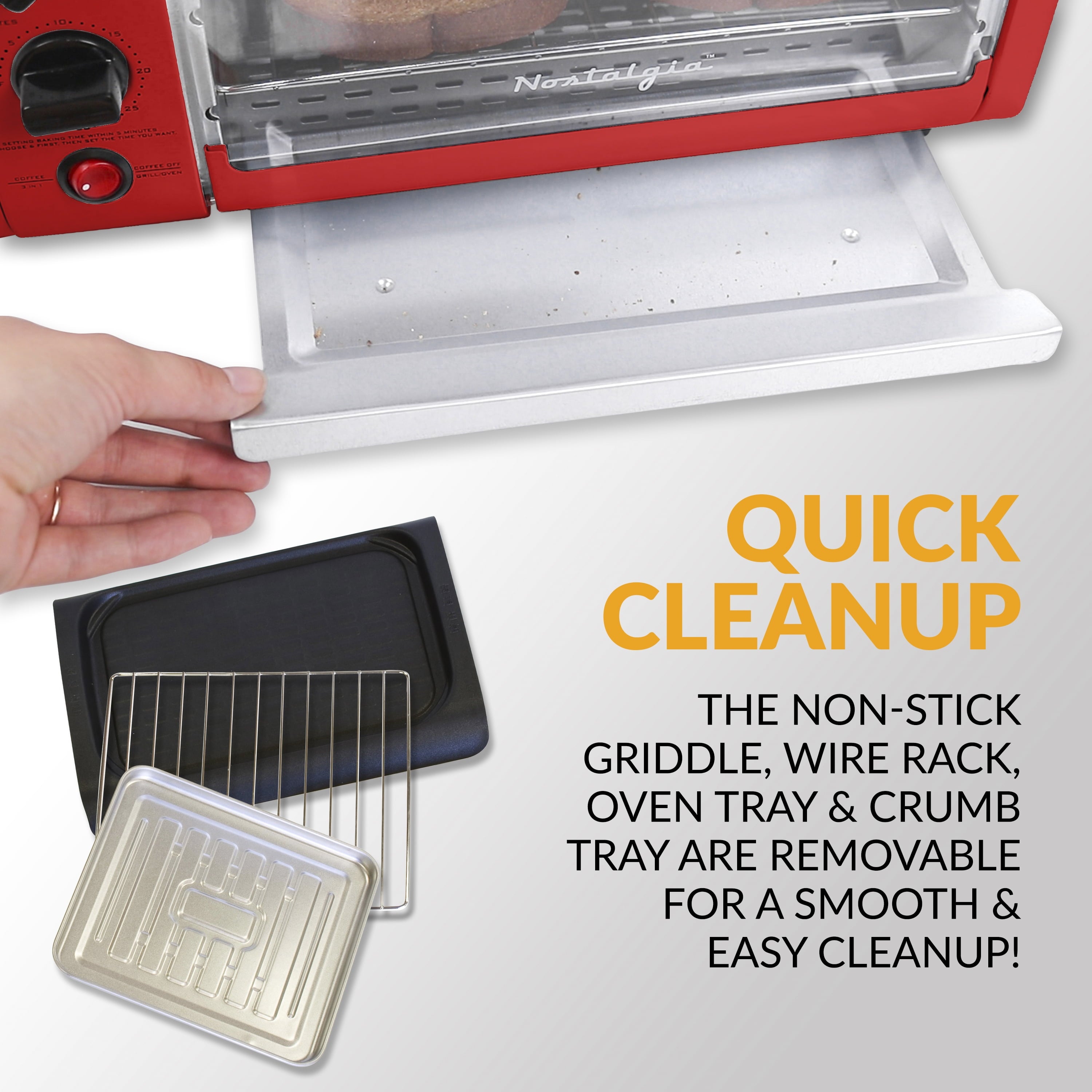 BST3RR Retro 3-in-1 Family Size Electric Breakfast Station, Coffeemaker, Griddle, Toaster Oven - Retro Red