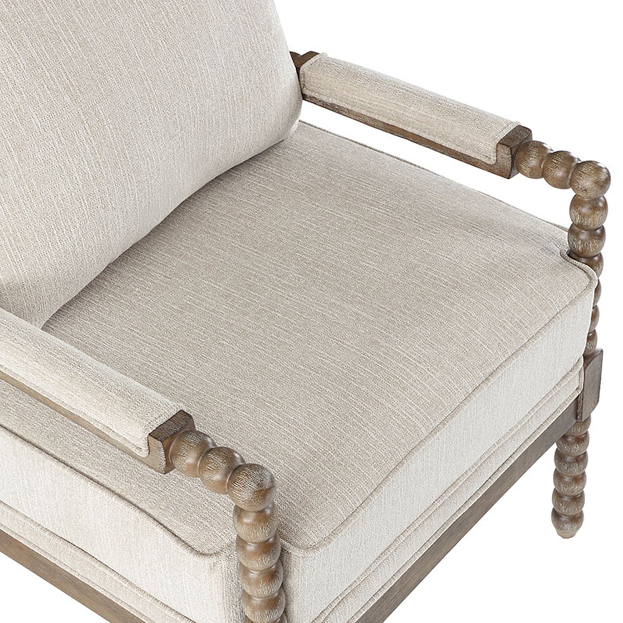 Duhome Upholstered Dining Chair Spindle Spool Accent Chair Linen Fabric Armchair with Wood Frame, Brown+Beige