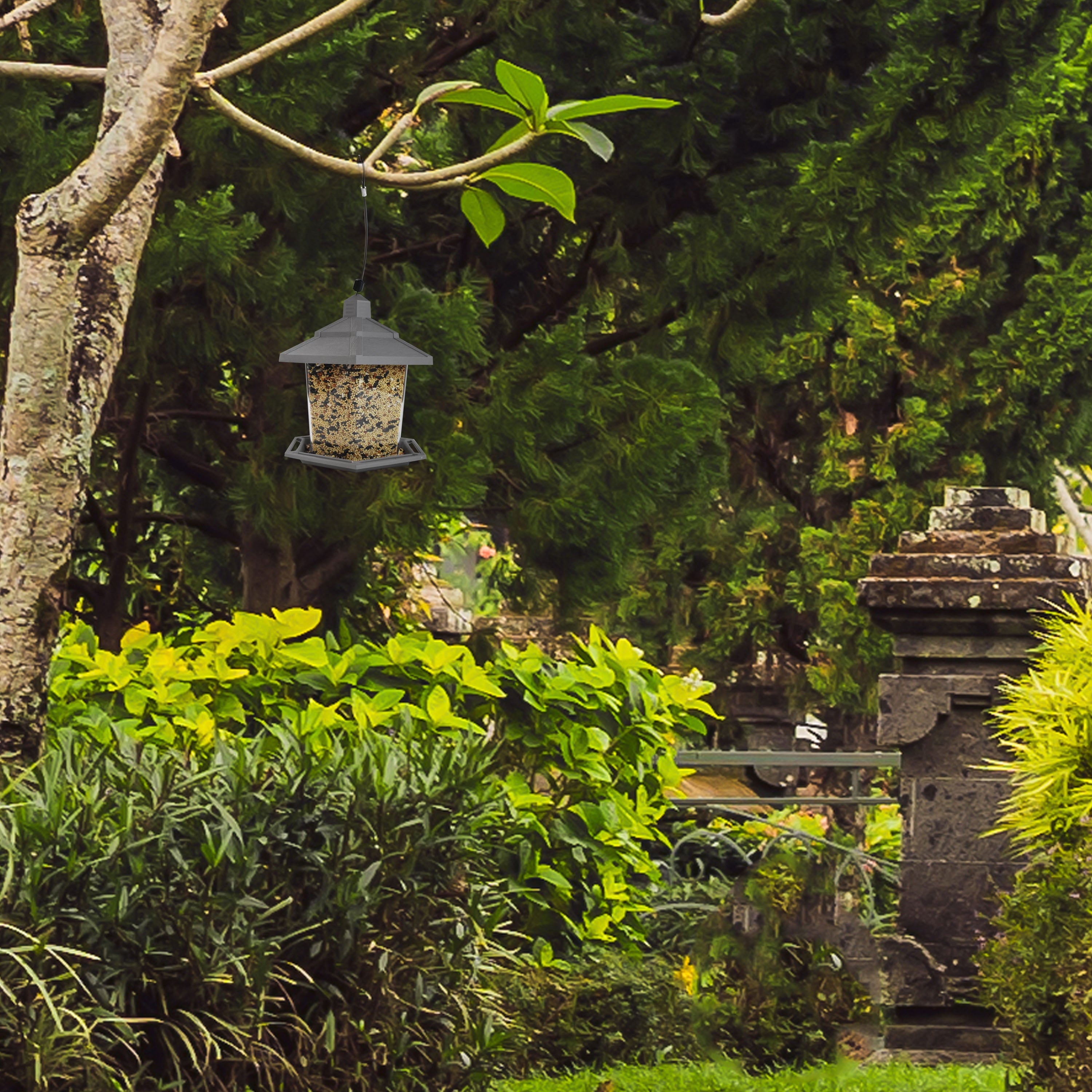 Pennington, Gray Plastic Hopper Chickadee Wild Bird Feeder, 2.5 lb. Capacity