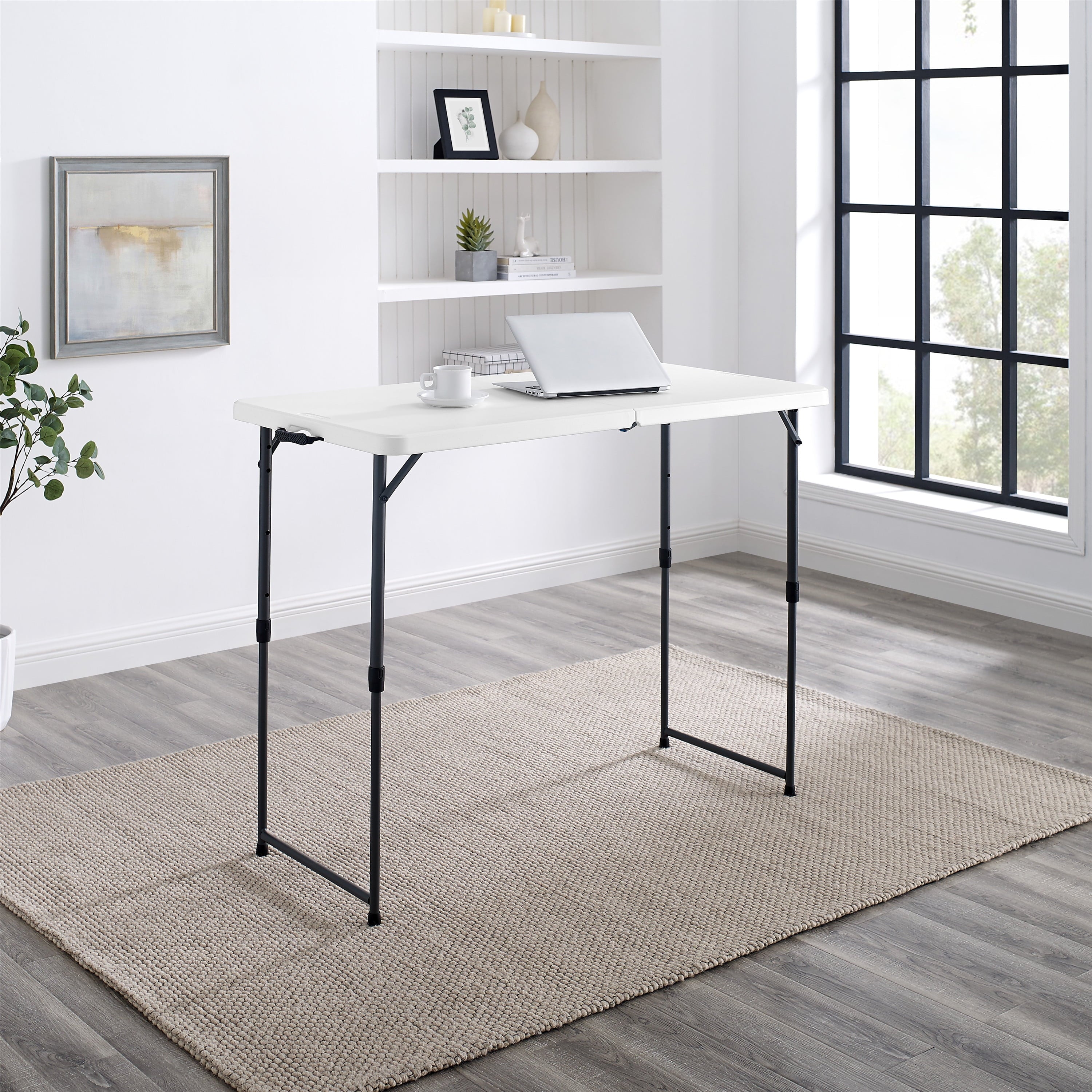 Mainstays 4 Foot Adjustable Height Premium Folding Table, White Granite