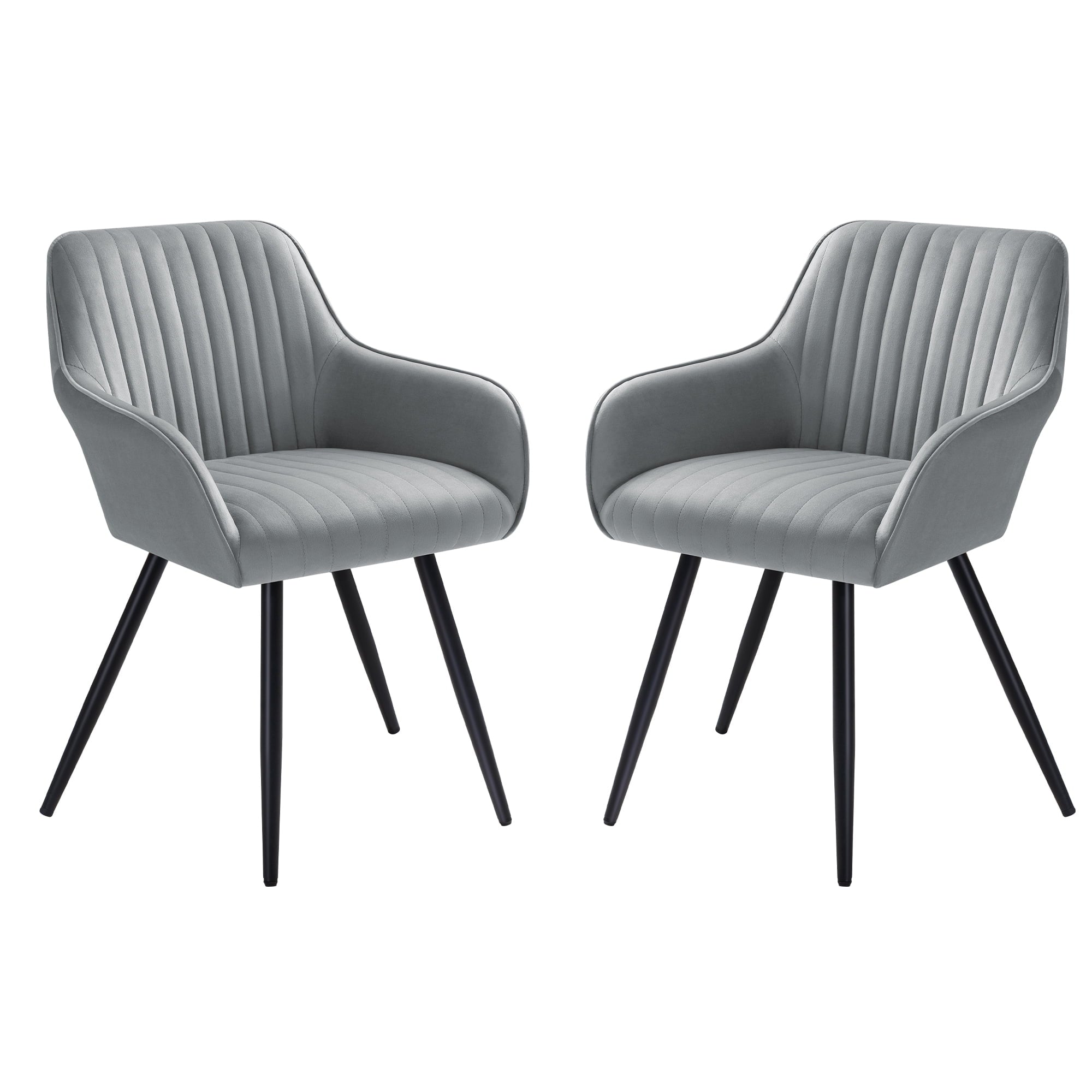 Devoko Set of 2 Accent Chair, Velvet Tufted Solid Back Arm Chair with Arms Upholstered Tall Back Desk Chair, Accent Chair for Living Room Home Kitchen, Gray