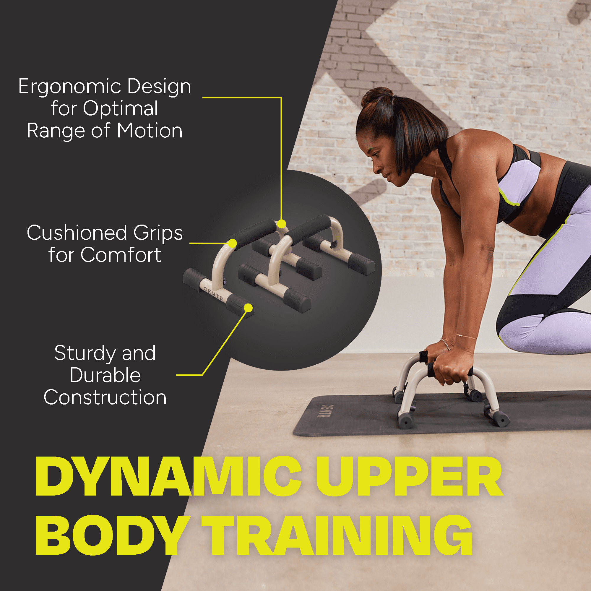 Centr by Chris Hemsworth Push up Bars, Slip-Resistant Grips, Sand Brown, 2-Pack + 3-Month Membership