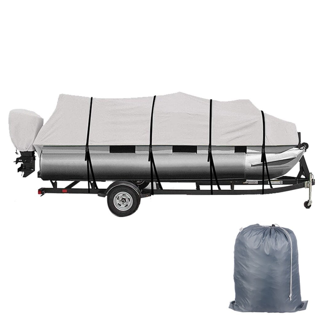 Trailerable Pontoon Boat Cover Kit, Waterproof Pontoon Boat Cover and Motor Cover, Pontoon Boat Cover with Adjustable Straps, Suitable for 21 to 24 Feet Pontoon Boats and Deck Boats