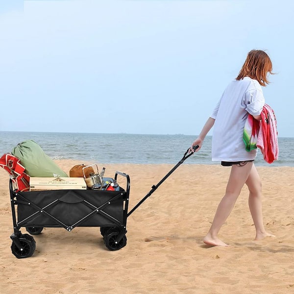 4 cu.ft. Oxford Fabric Steel Frame Wagon Heavy-Duty Folding Portable Garden Cart with 7 in. Widened All-Terrain Wheels