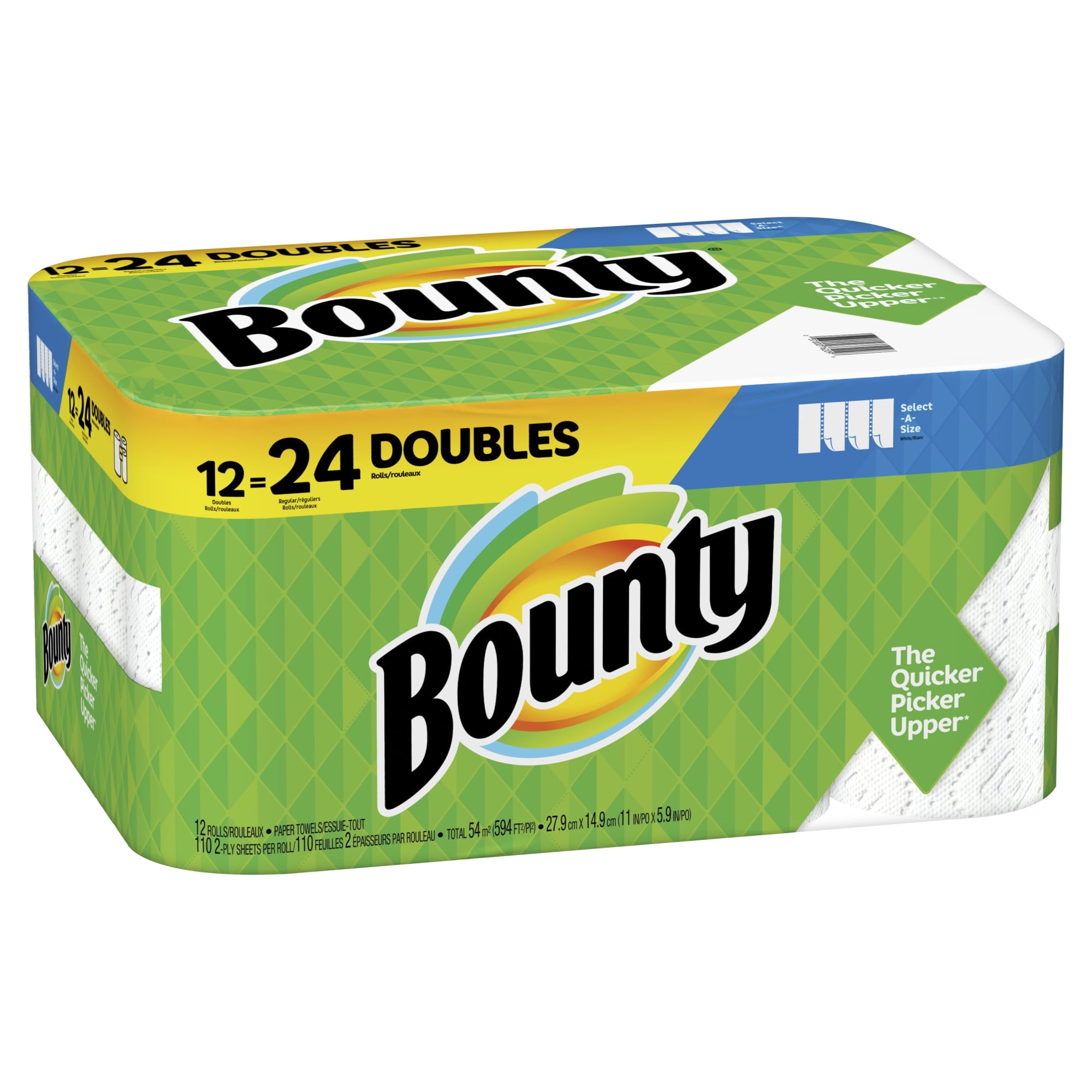 Bounty Select-A-Size Paper Towels, White, 12 Double Rolls
