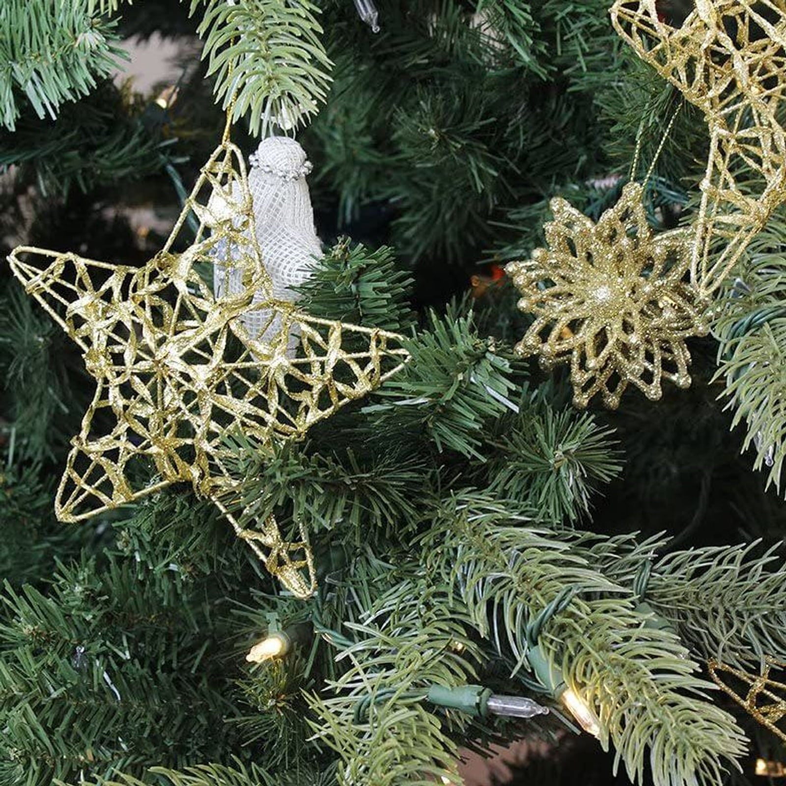 24 Pack Gold Star Ornaments for Christmas Tree, Bulk Holiday Decorations (6 Inches)