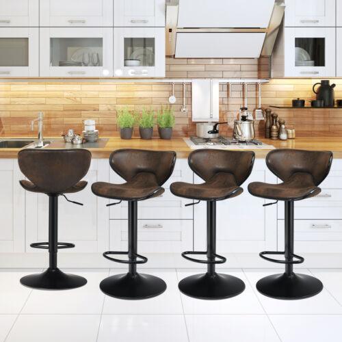 Costway Set of 4 Adjustable Bar Stools Swivel Bar Chairs Pub Kitchen Retro Brown