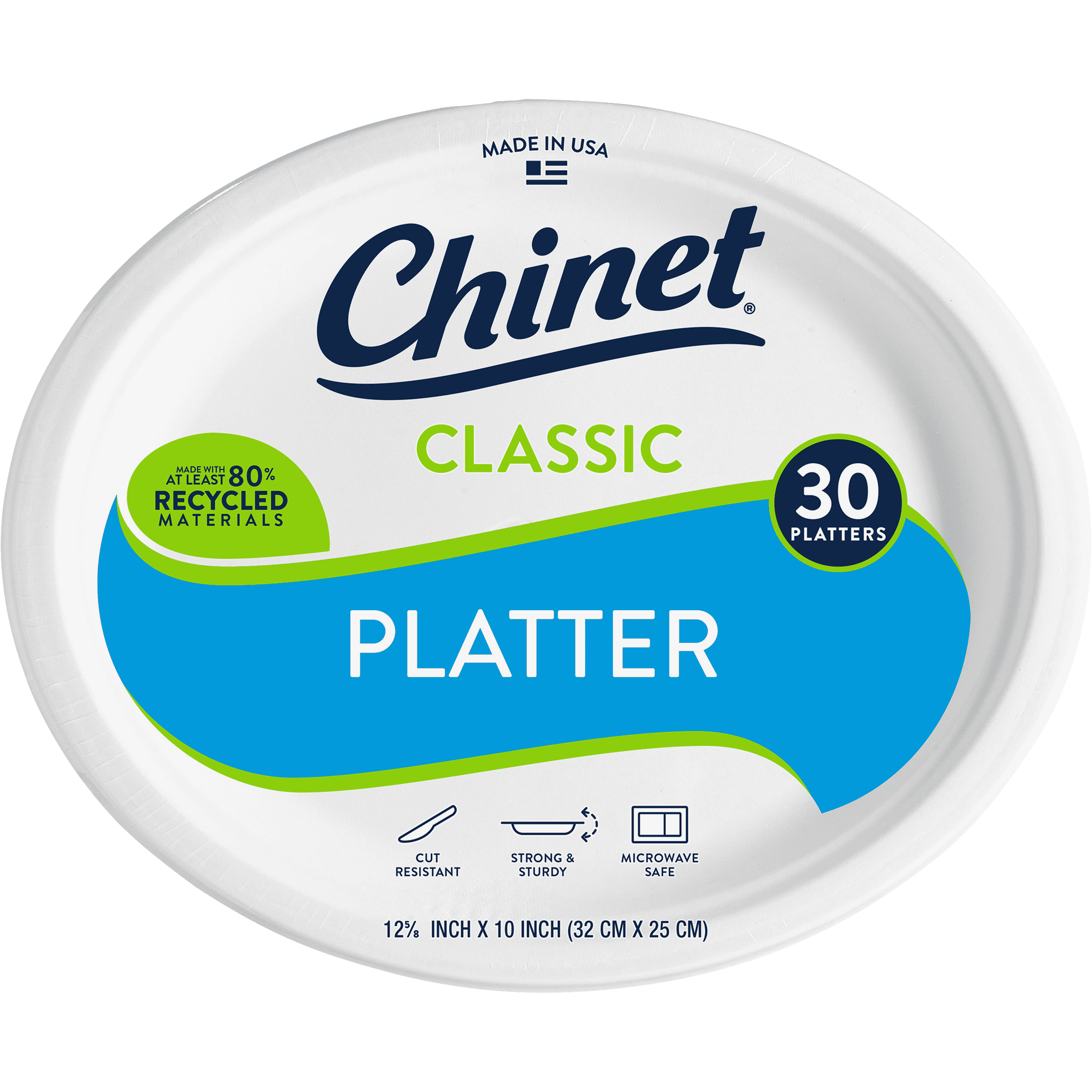Chinet Classic® Premium Disposable Paper Platters, White, 12 ⅝ x 10