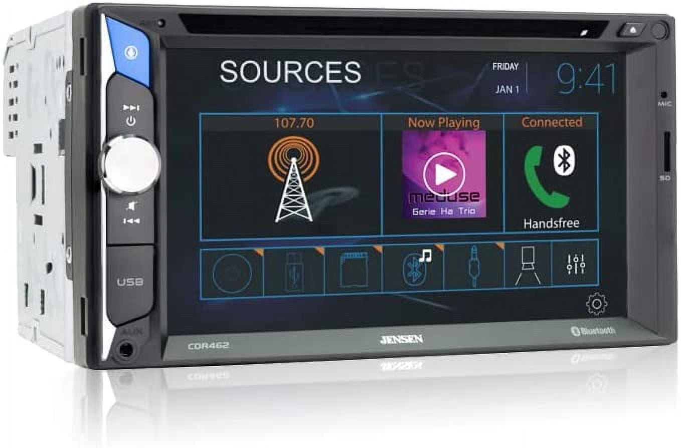 JENSEN CDR462 6.2 inch Double DIN Car Stereo Radio | LED Multimedia Touch Screen | CD & DVD Player | Push to Talk Assistant | Bluetooth | Steering Wheel Control | USB & microSD Ports