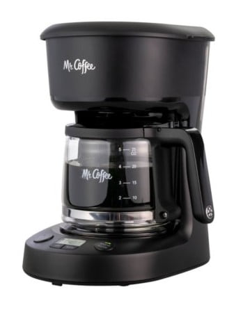 Mr  Coffee 5 Cup Coffee Maker (25 oz) Programmable Mini Brew, Auto On/Off , Black Chrome