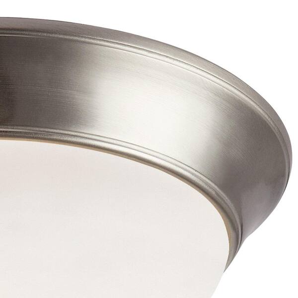 Bolton 16 in. 3-Light CFL Brushed Nickel Flush Mount Ceiling Light Fixture with Frosted Glass Shade
