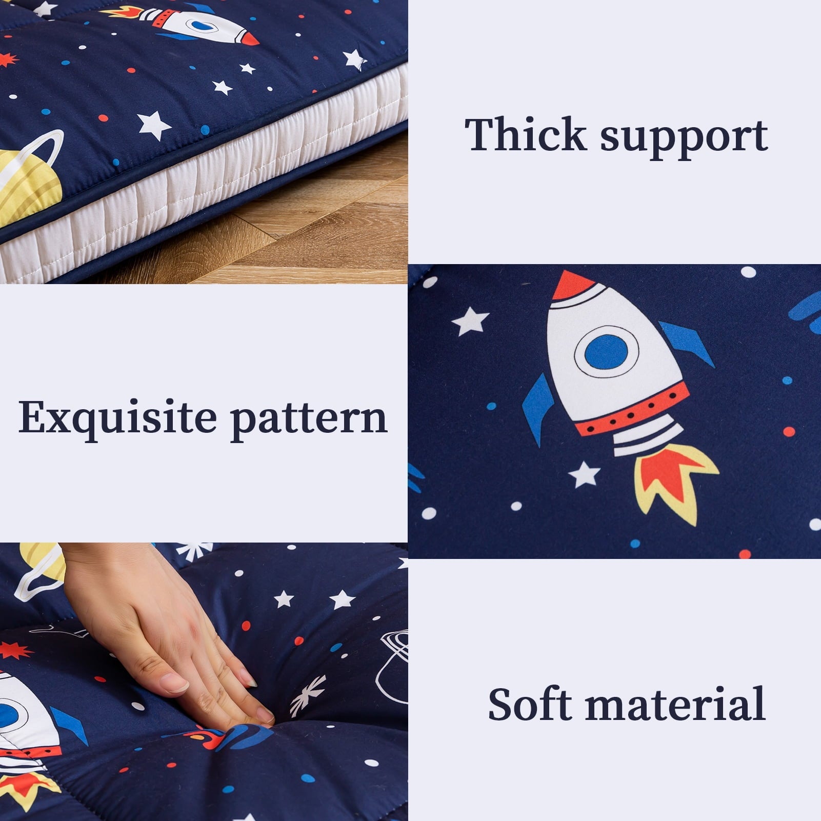 Thick Futon Floor Mattress, Memory foam Padded Japanese Floor Mattress, Navy Space, Twin