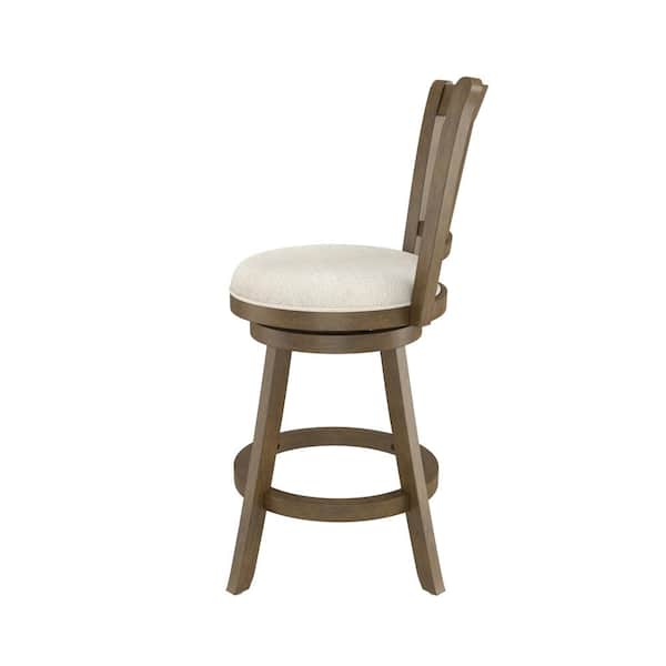 Hamlin 24.5 in Brushed Gray Full Back Wood Counter Stool with Fabric Seat Set of 1