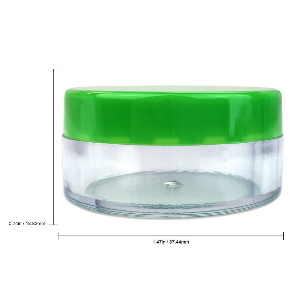 Beauticom 100 Pieces High Quality 10 Gram 10 ml (0.3 oz) Plastic Clear Round Cream Lotion Beauty Sample Jars with Green Lids