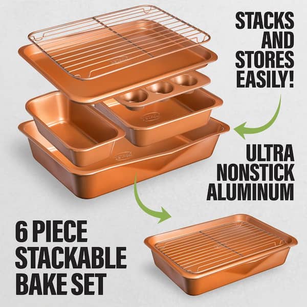 StackMaster 6-Piece Carbon Steel Nonstick Space Saving Stackable Bakeware Set