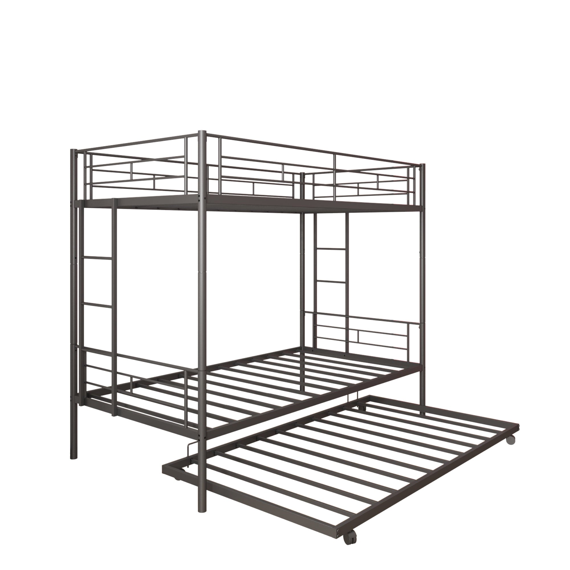 uhomepro Metal Twin Over Twin Bunk Beds with Trundle Bed, Twin Bunk Beds for Kids Adults Teens, Bunk Bed Can Be Divided Into 2 Twin Beds with Trundle, 2 Ladders, No Box Spring Need, Black