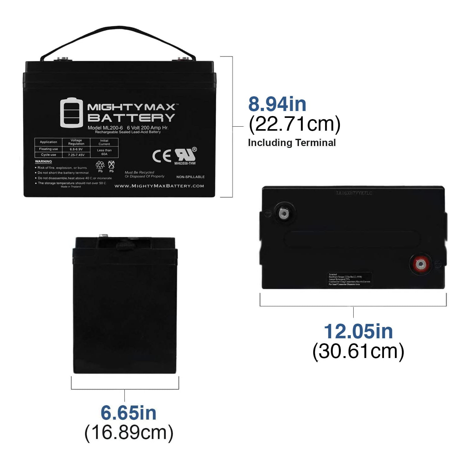 6V 200AH SLA Battery Replacement for Golf Cart RV Boat Camper Solar