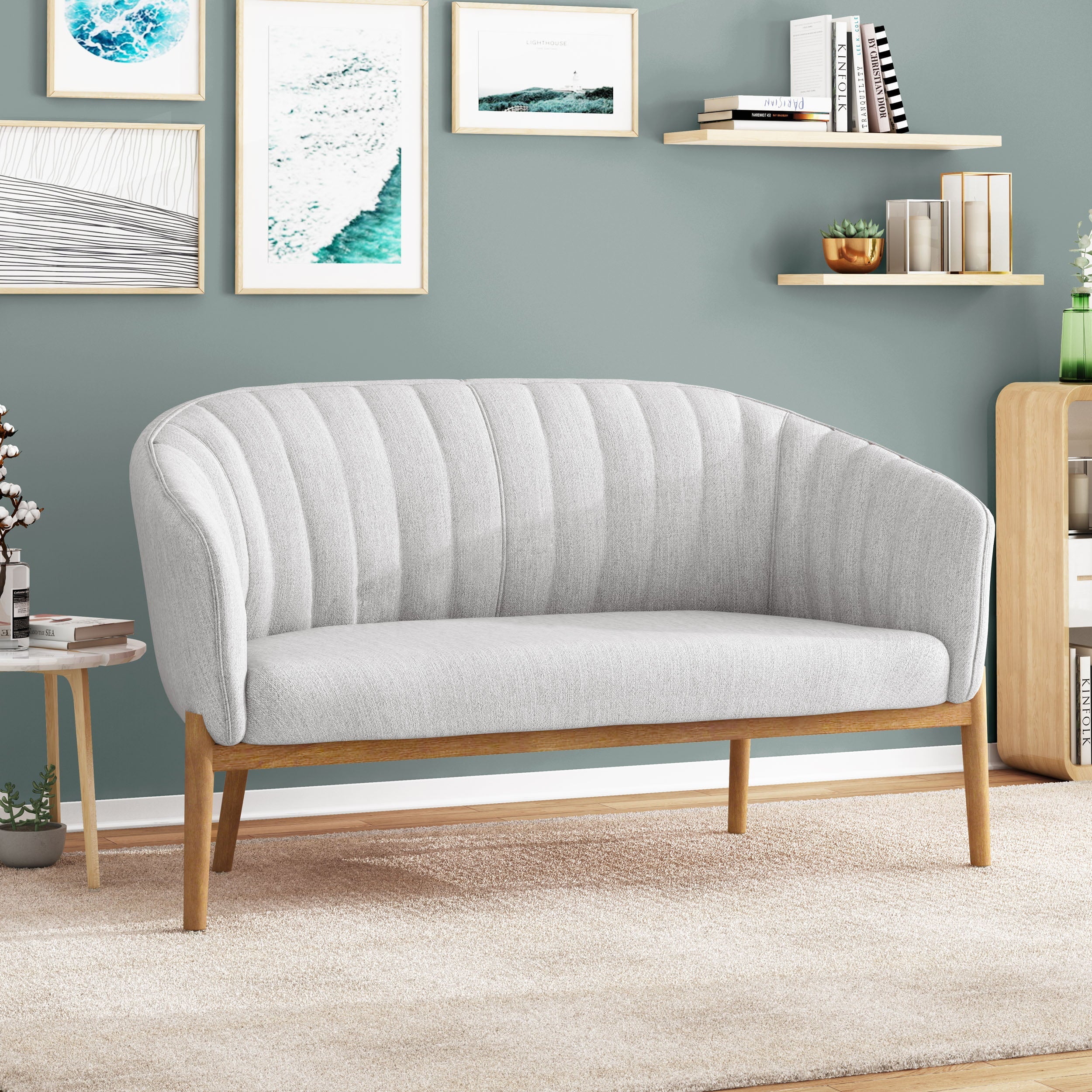 Noble House Nickolas Channel Stitch Fabric Loveseat, Mity Gray