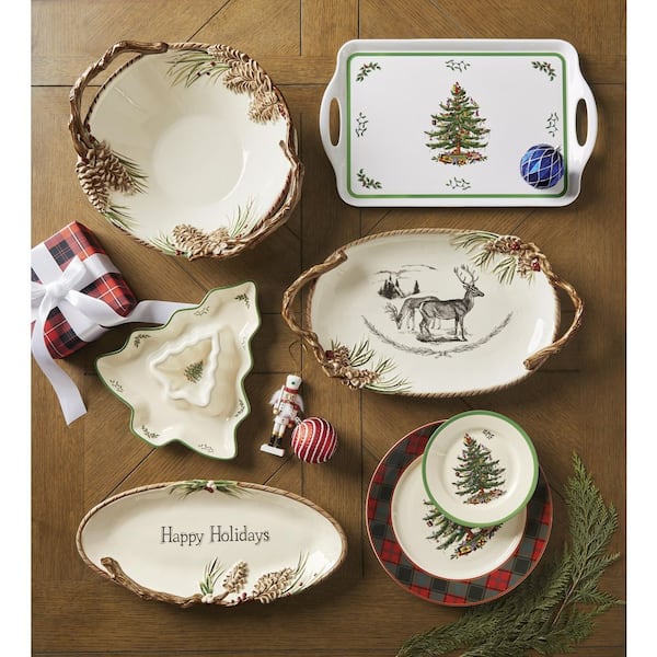 Christmas Tree 4-Piece Ceramic 8 in. Salad Plates (Service for 4)