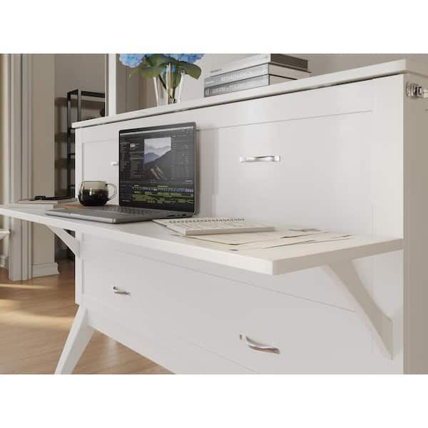 Northampton White Solid Wood Frame Full Size Murphy Bed Desk with Mattress