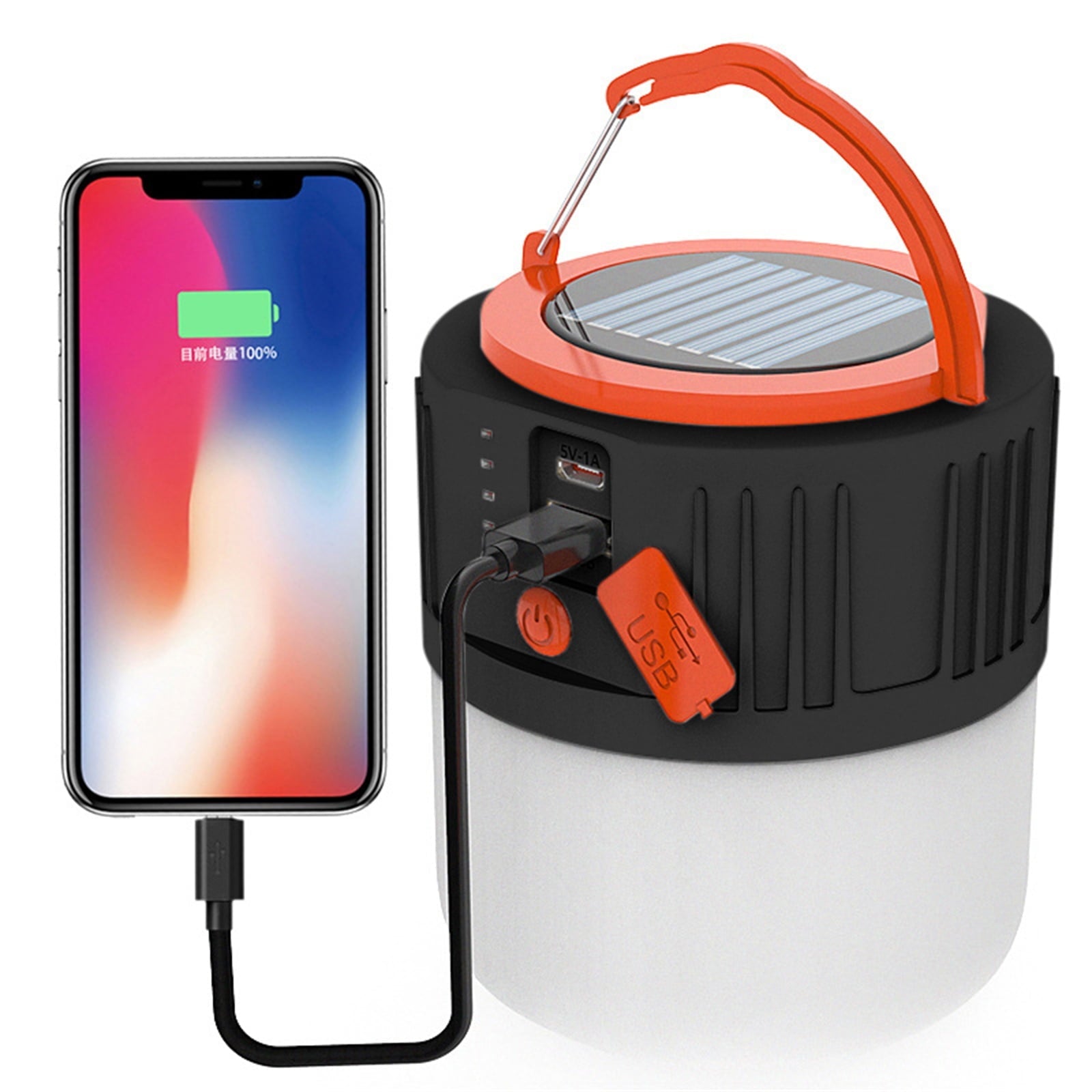 LED Camping Lantern Rechargeable, 4 Light Modes, 2400mAh Power Bank, IP44 Waterproof, Solar Camp Lantern with USB Cable, for Equipment Charging, Life Saving Kit, Hiking, Fishing, Home, Camping