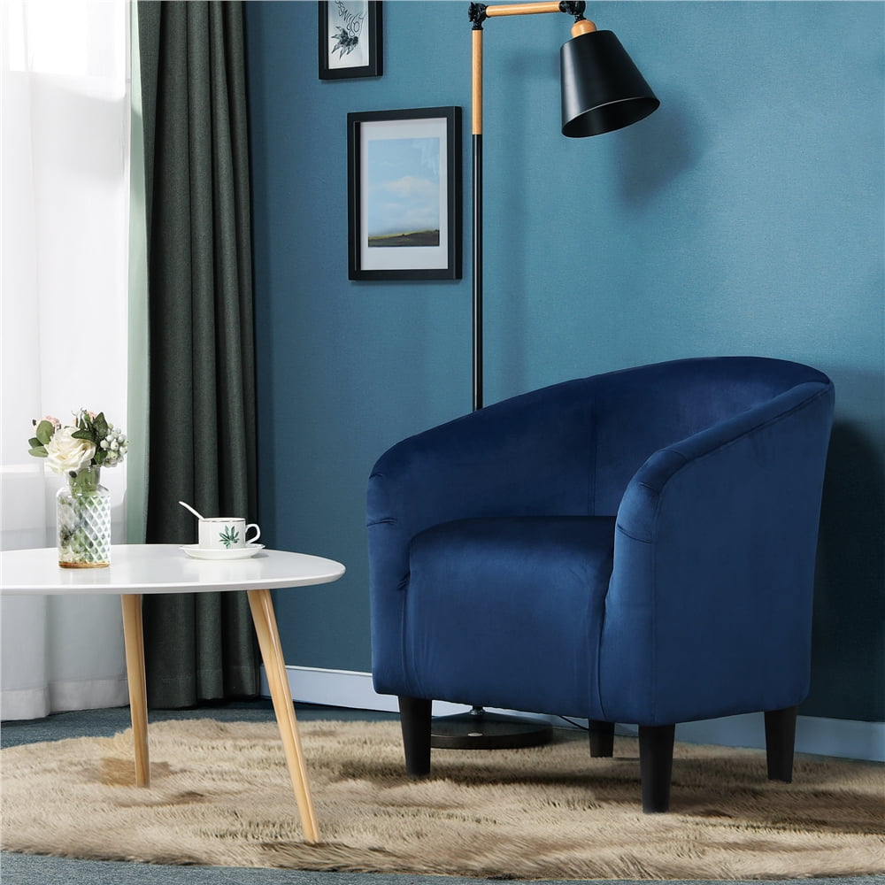 Yaheetech Velvet Upholstered Barrel Chair,Navy Blue
