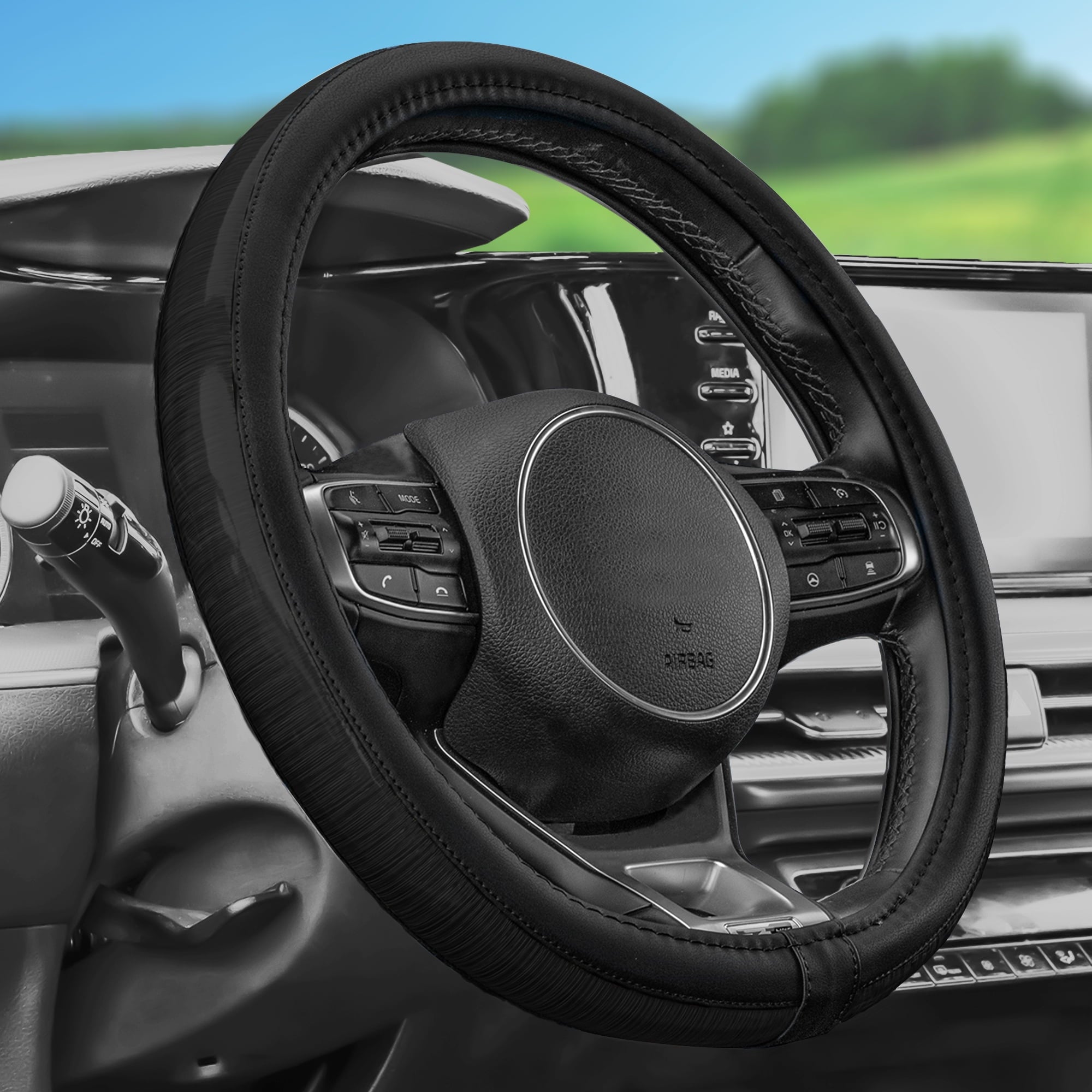 FH Group AFFH2013BLACK Galaxy13 Metallic Car Steering Wheel Cover Black w. Air Freshener 1.2 lb