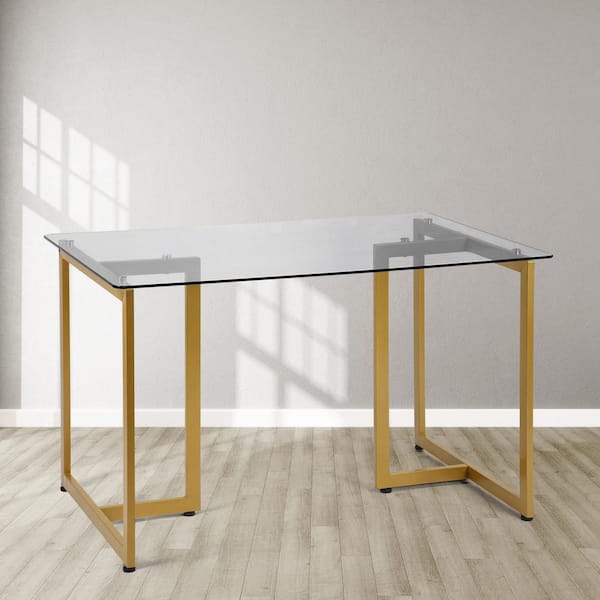 Slip 47 in. Rectangular Clear Glass Top Elegant Computer Desk with Golden Base