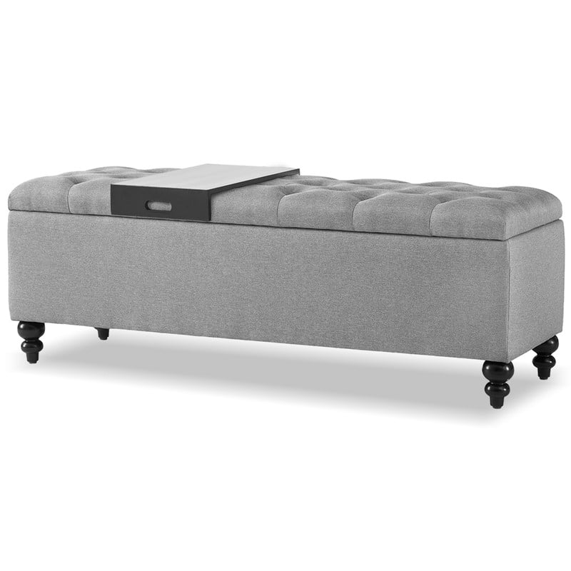 GERICCO 50.2 Inches Ottoman with Storage,Storage Ottoman Bench with Button-Tufted, Bedroom Bench Safety Hinge Ottoman in Upholstered Fabrics, Large Storage Bench for Bedroom, Living Room(Ivory)