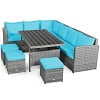 Costway 7 PCS Patio Rattan Dining Set Sectional Sofa Couch Ottoman Garden Red