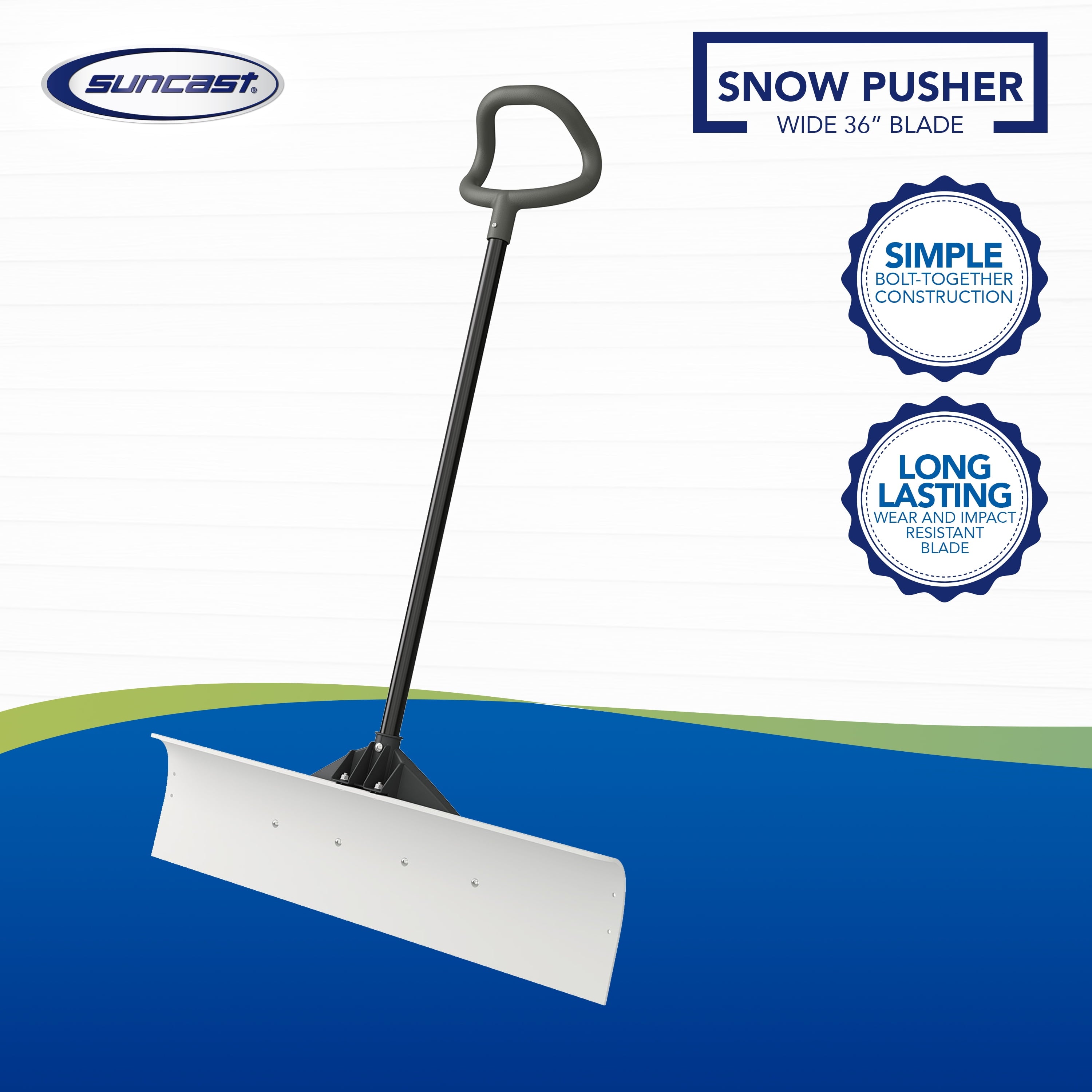 Suncast 36'' Ultra High Molecular Weight Steel-Resin Snow Pusher Shovel, White 4 Pack