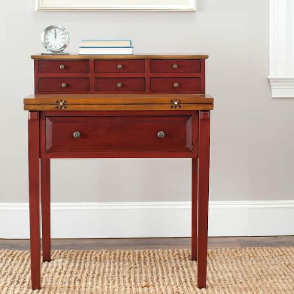 Abigail 30 in. Red/Brown 7-Drawer Wood Secretary Desk