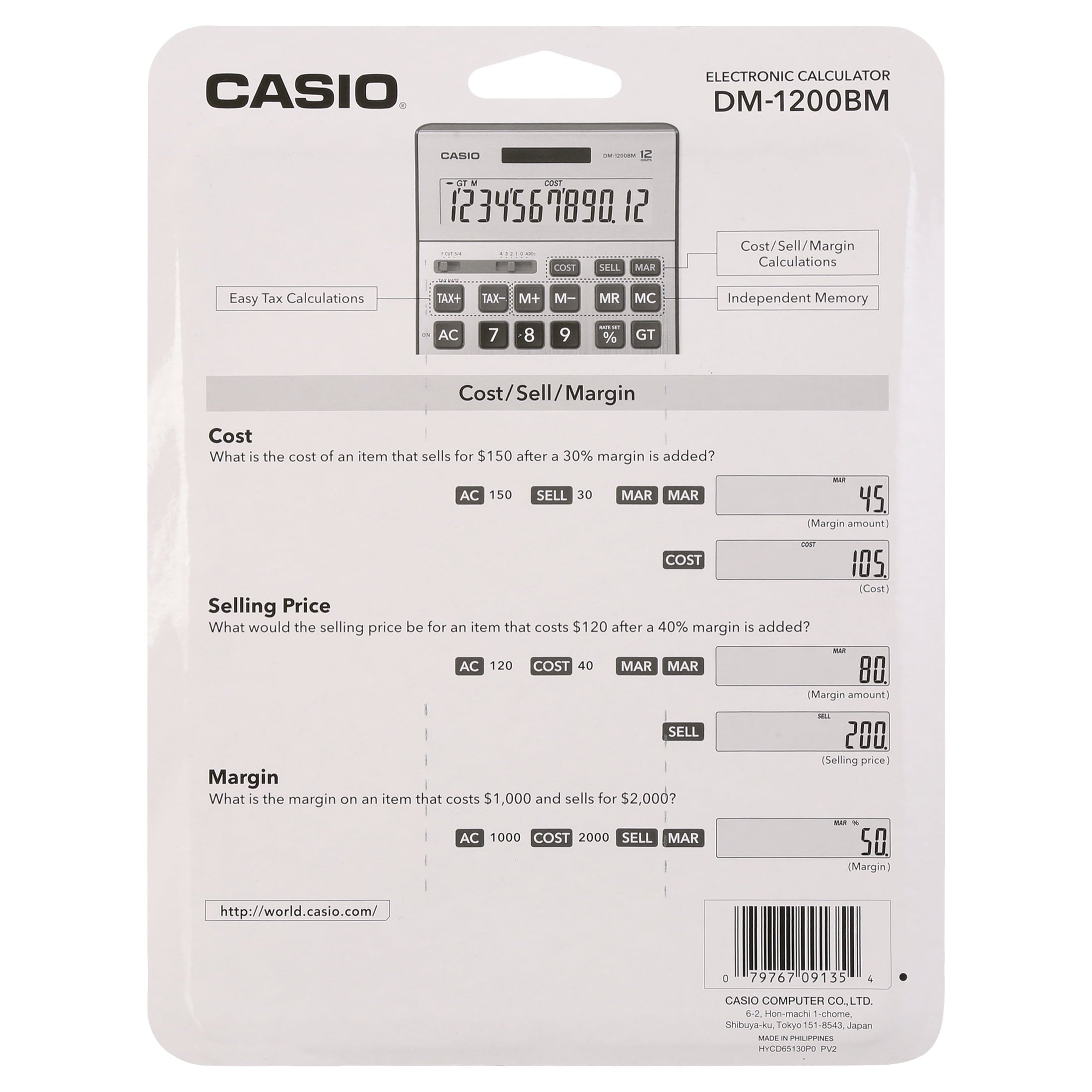 Casio DM-1200BM Desktop Calculator, 12-Digit Extra Large Display, Gray