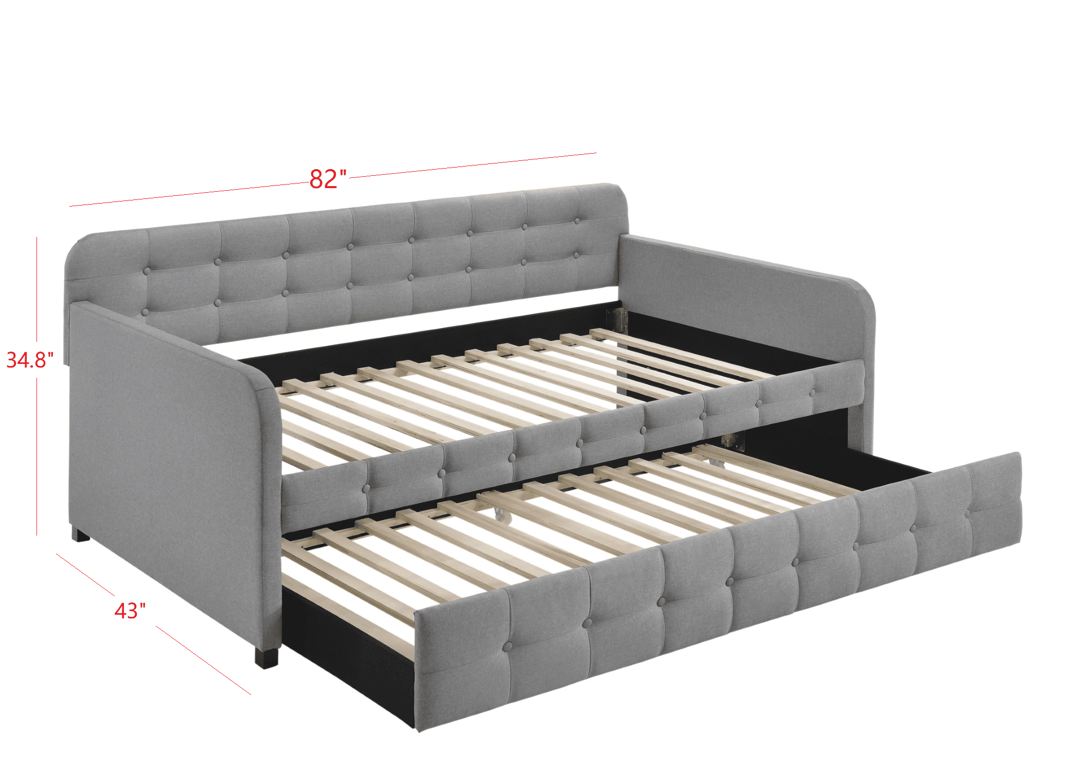 HMD Fulham Upholstered Twin Daybed with Trundle, Gray