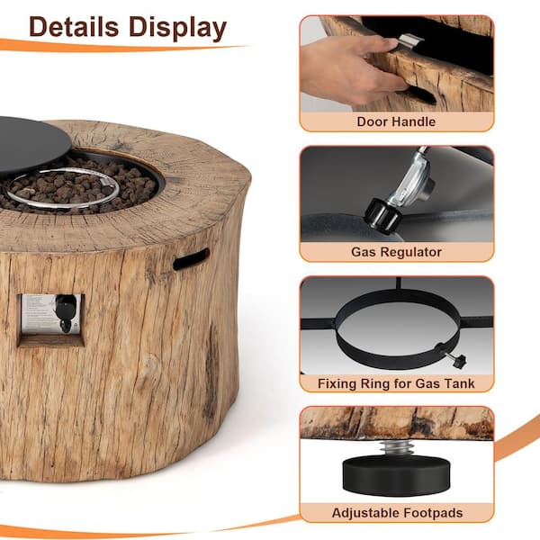 40 in. Stone Metal Round Propane Gas Fire Pit Table Wood-Like Surface with Laval Rock PVC Cover