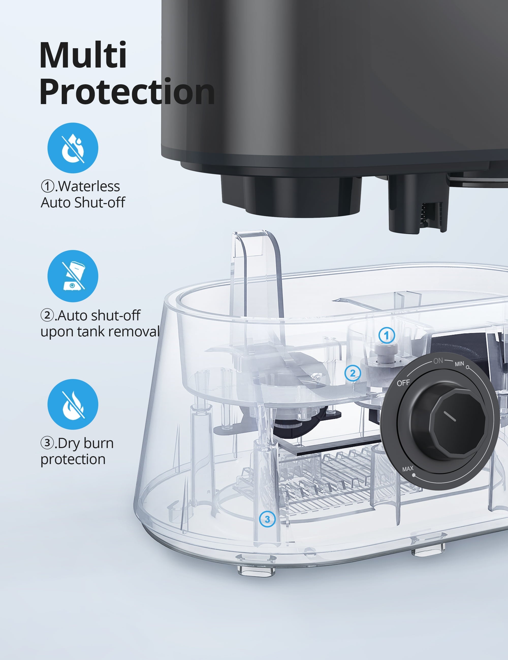 HOMECH Quiet Ultrasonic Cool Mist Humidifier(4L, 1.06 Gallon) 12-60 Hours, 360° Nozzle, Waterless Tank Removal Auto Shut-off (Black)