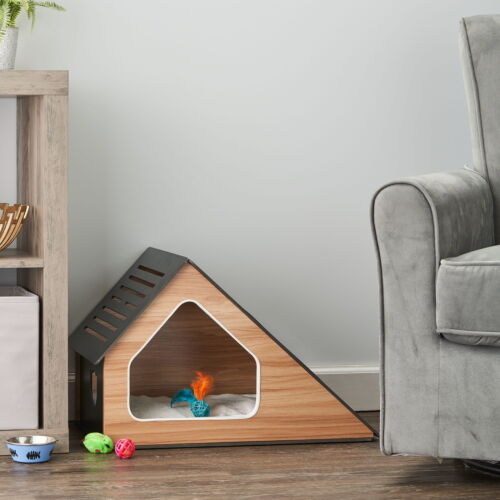 Modern Cat Condo with Sisal Scratching Pad & Washable Mat