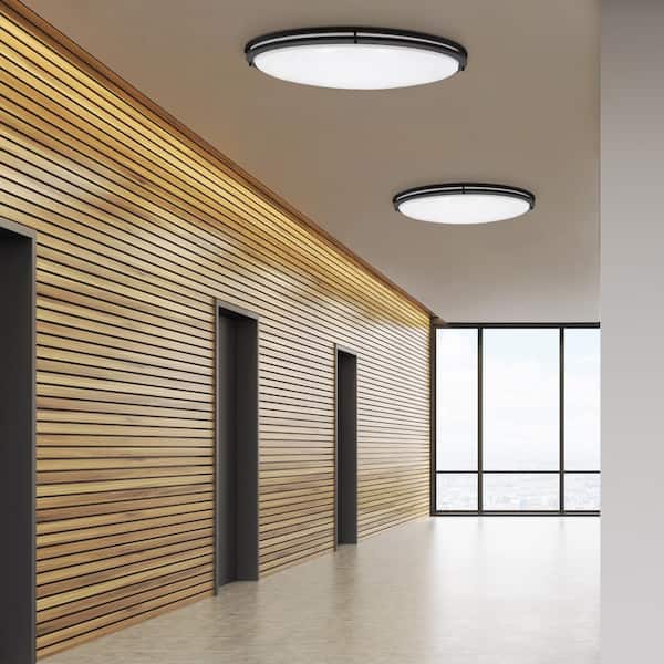 32 in. Black Oval LED Ceiling Mount Fixture, Dual Ring, Dimmable, 3 CCT Select 3000K to 5000K, 5500 Lumens