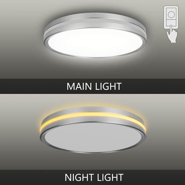 Ashburrow 15 in. Light Brushed Nickel Adjustable CCT Integrated LED Flush Mount with Night Light