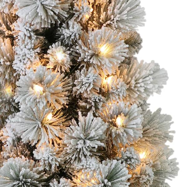 4.5 ft. Pre-Lit Flocked Portland Pencil Artificial Christmas Tree with 100 UL- Listed Clear Lights