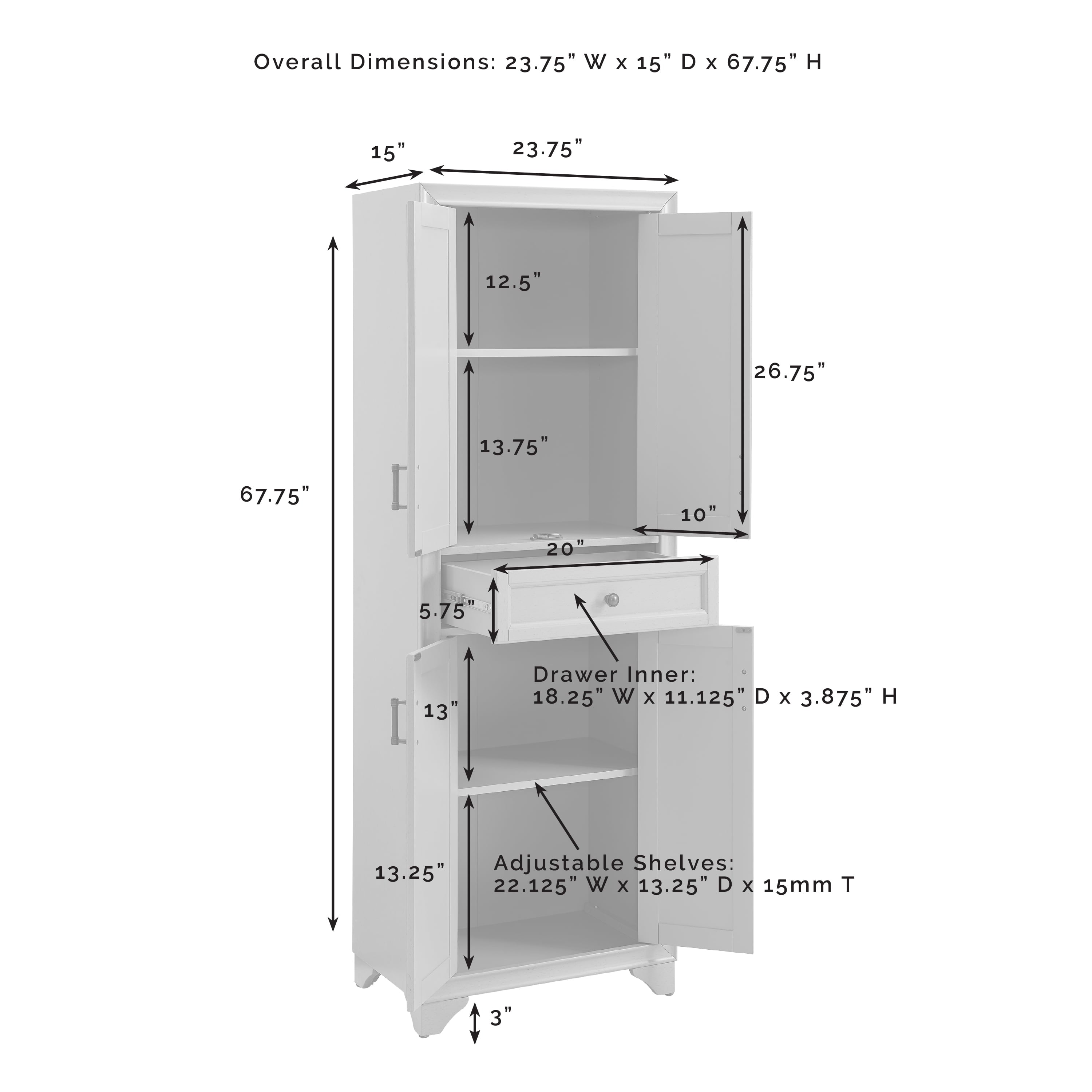 Crosley Tara 3 Piece Sideboard And Pantry Set
