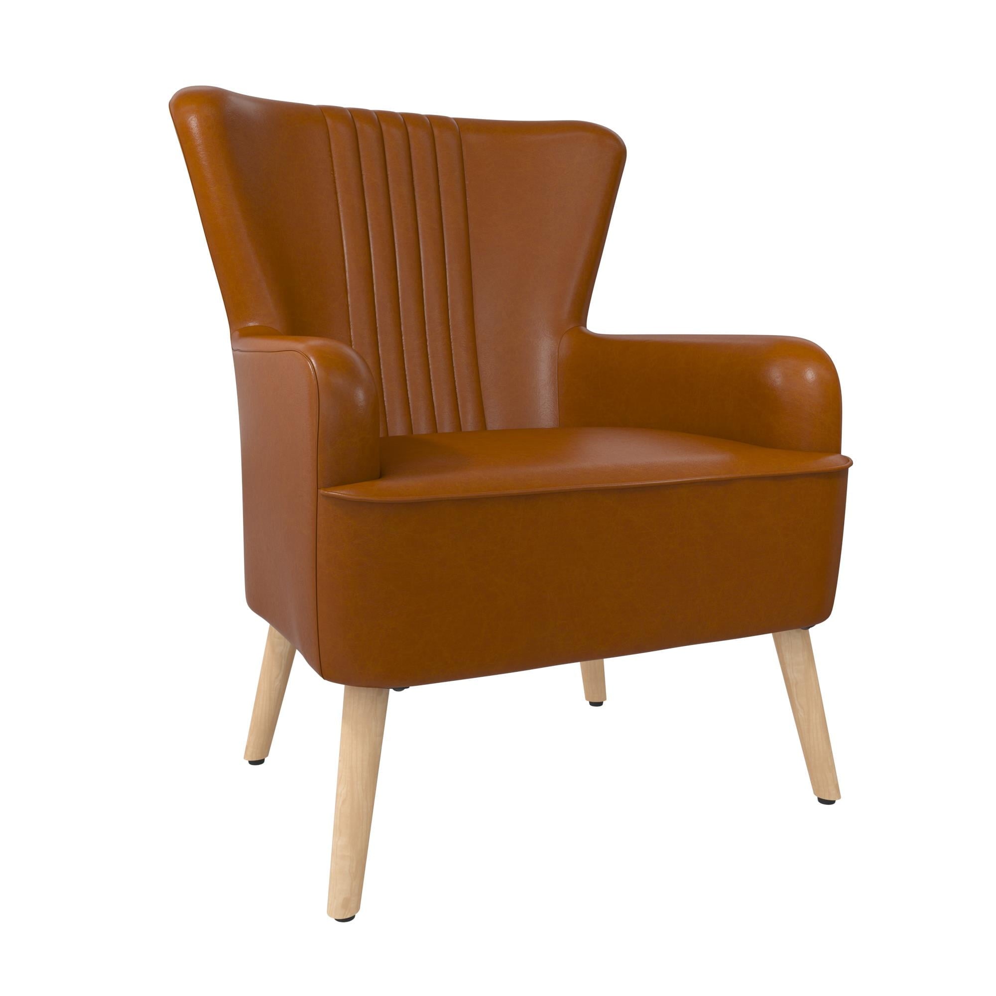 Queer Eye Wynn Wingback Chair, Camel Faux Leather