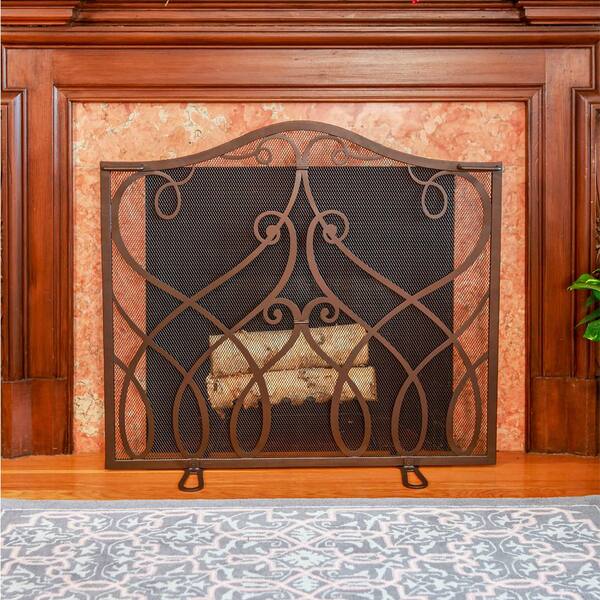 Roman 38 in. L Bronze 1-Panel Cypher Flat Fireplace Screen