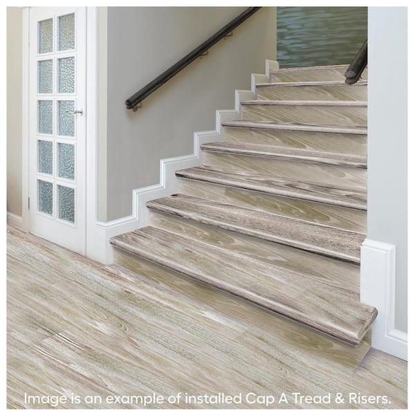 Larkmead Oak/Moonstone/Pelican Gray 47in.L x 12.15in.W x 1.69in.T Laminate Stair Tread and Reversible Riser Kit Adhesive