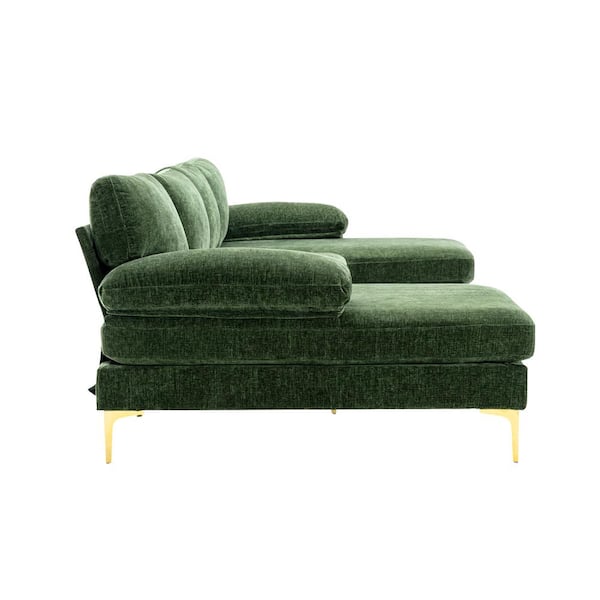 110 in W Green 4-piece U Shaped Fabric Modern Sectional Sofa with 2 Arms and Golden Metal Legs