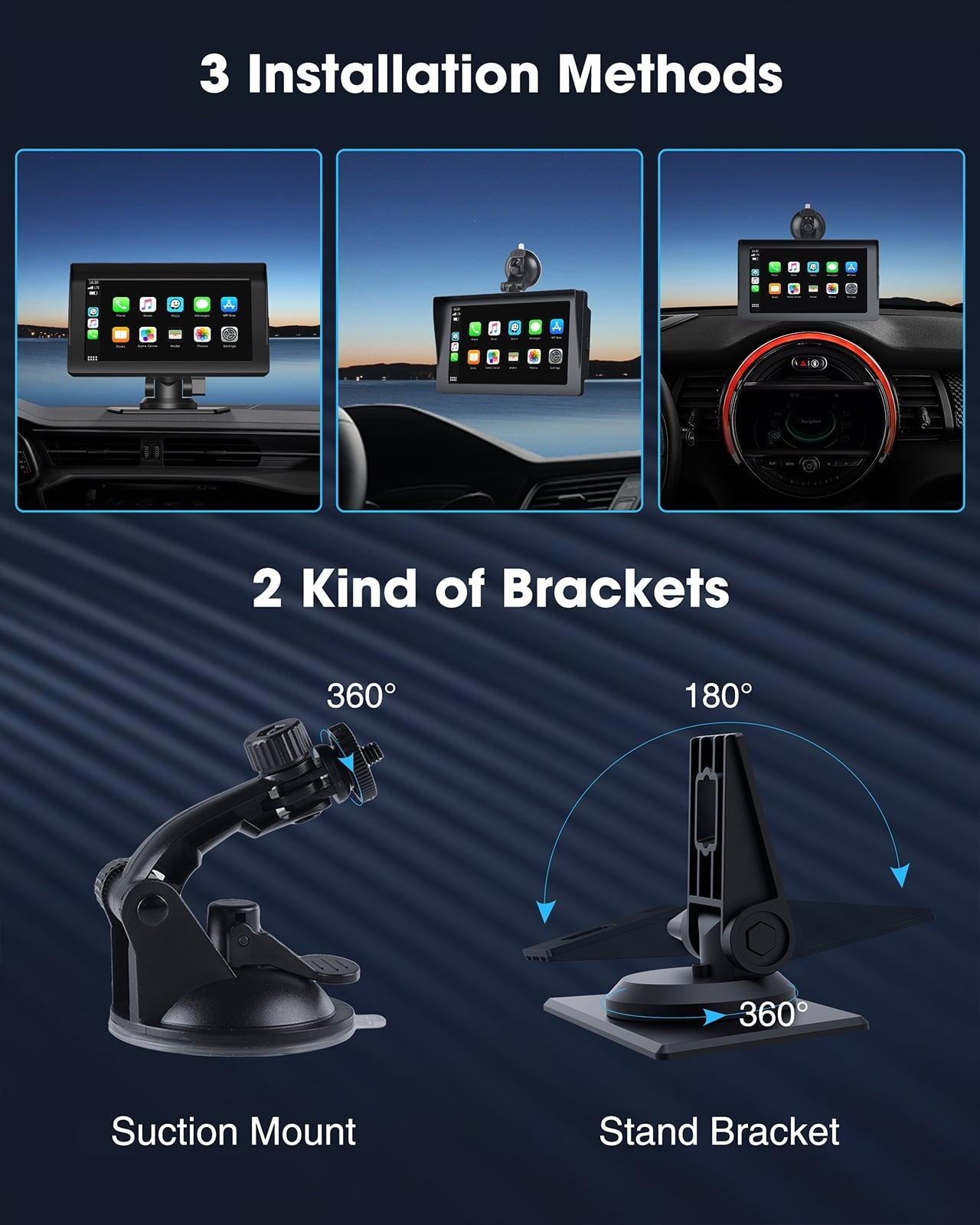 Lamtto Wireless Apple Carplay & Android Auto Car Stereo with Bluetooth, 7'' Touchscreen Carplay Car Radio with Siri, AUX, FM, Multimedia Player, GPS Navigation