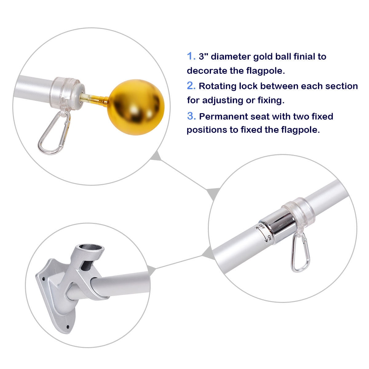Costway American Flag Kit Wall Mount 5 Ft Spinning pole 3'x5' US Flag Gold Ball Aluminum