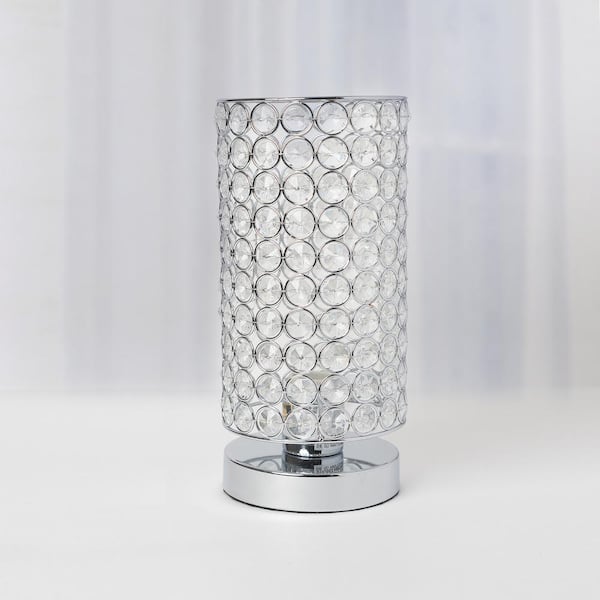 10.75 in. 1-Light Chrome Elipse Crystal Bedside Nightstand Cylindrical Uplight Table Lamp