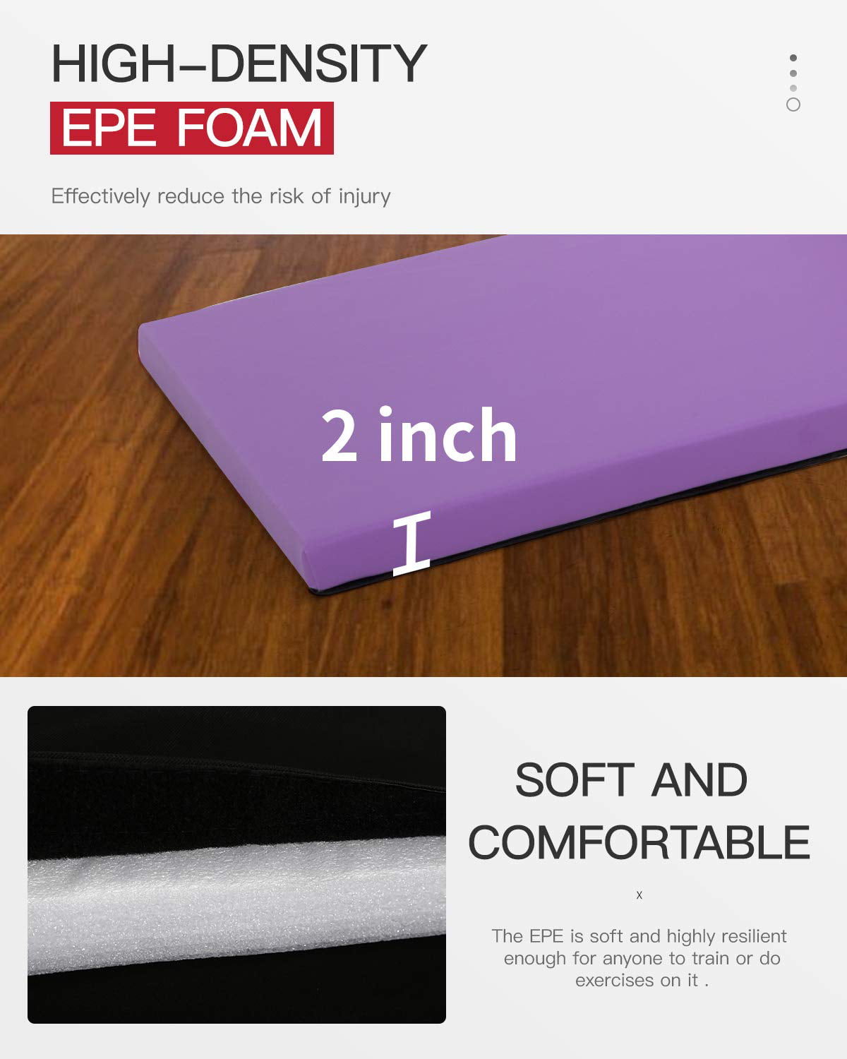 NiamVelo Folding Gymnastics Mat Exercise Mat Tumbling Mats for Home Gym,  Portable 6’x2’x2 Extra Thick Crash Panel Mat with Carrying Handles for Kids Adults, Purple