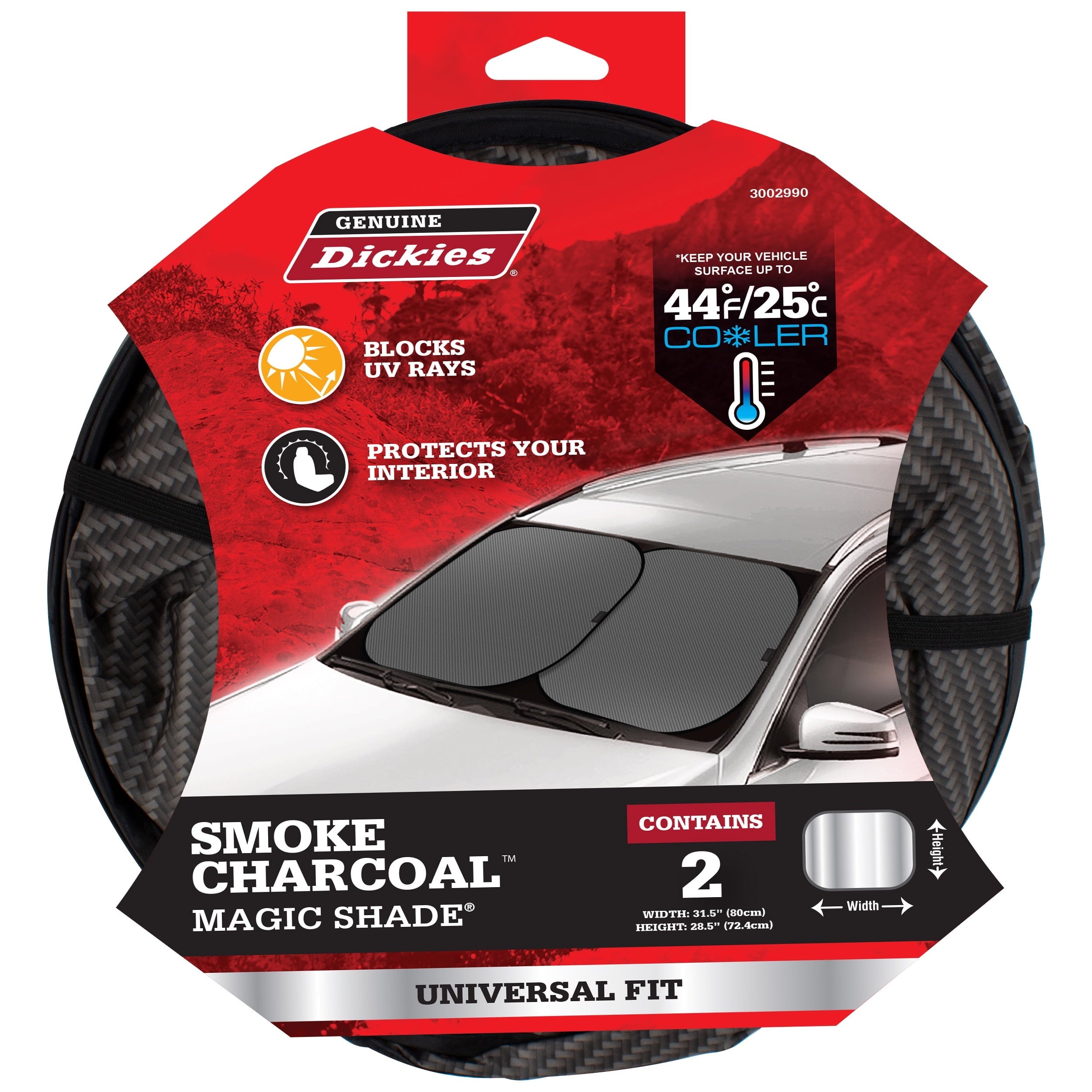 Genuine Dickies Universal Auto Twist Sunshades, Smoke Charcoal, Pack of 2, 3002990